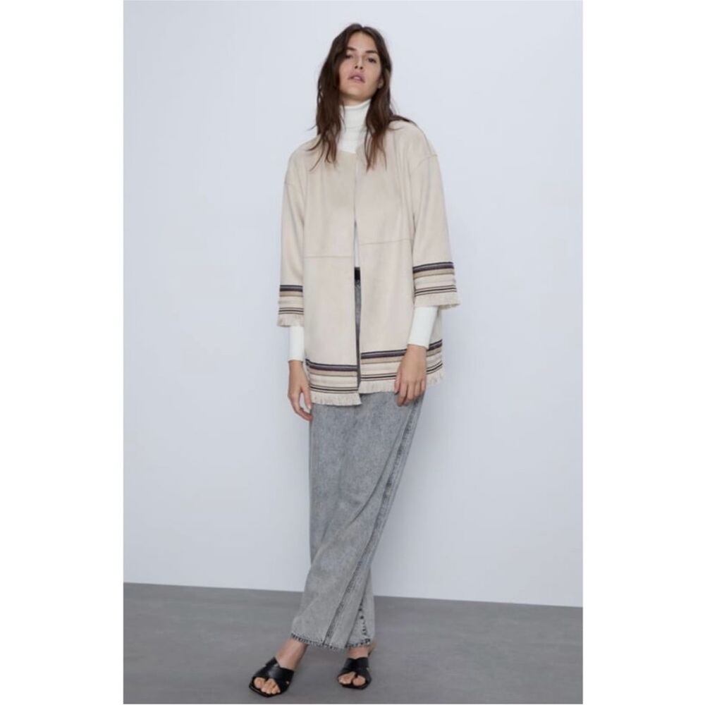 Zara Suede Open Jacket with Embroidered Details - Size XS - Picture 5 of 8